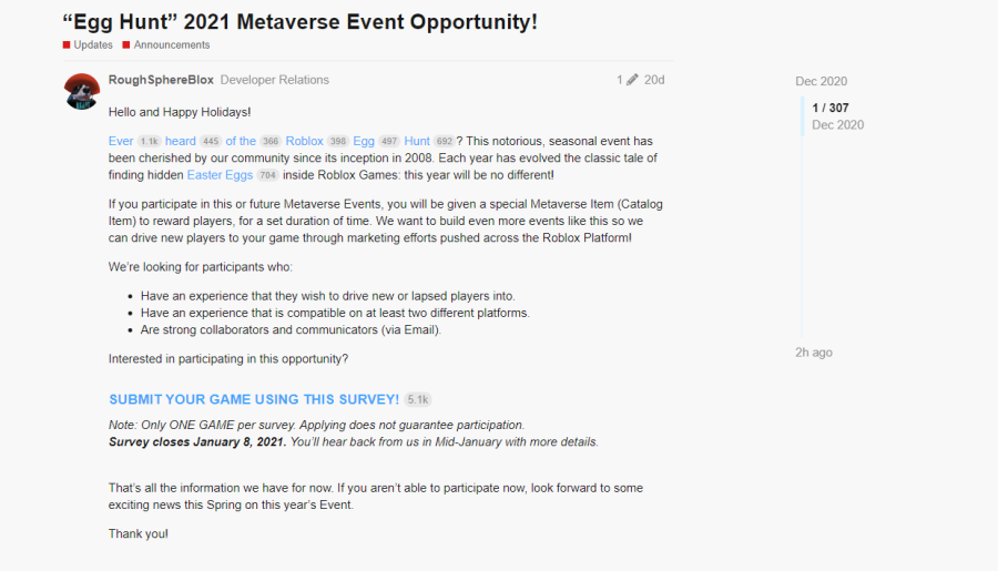 Roblox Egg Hunt 2021 Metaverse Event Opportunity