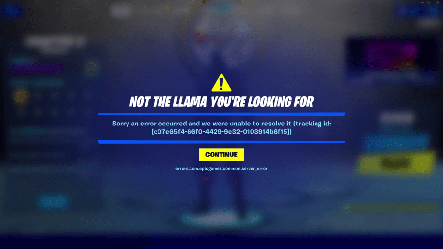 Display of server error code in Fortnite.