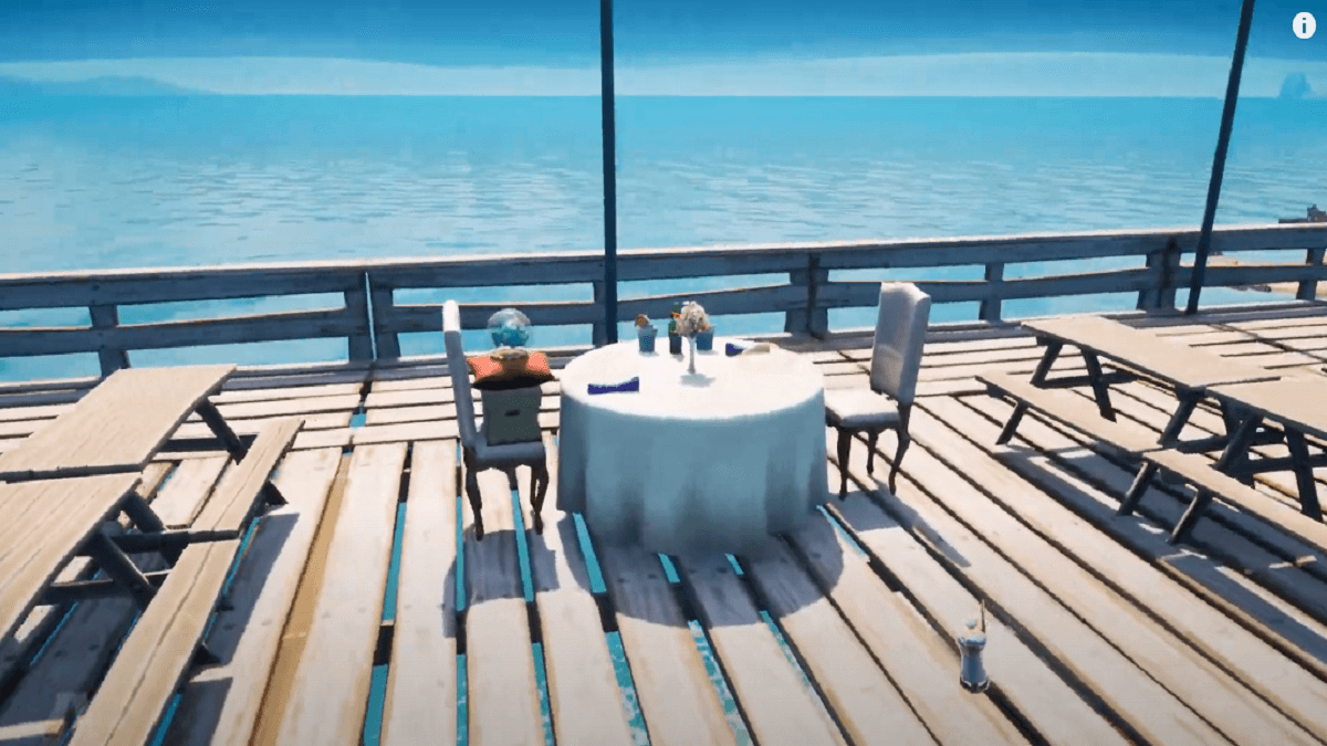 A fancy dinner for two at a table in Fortnite