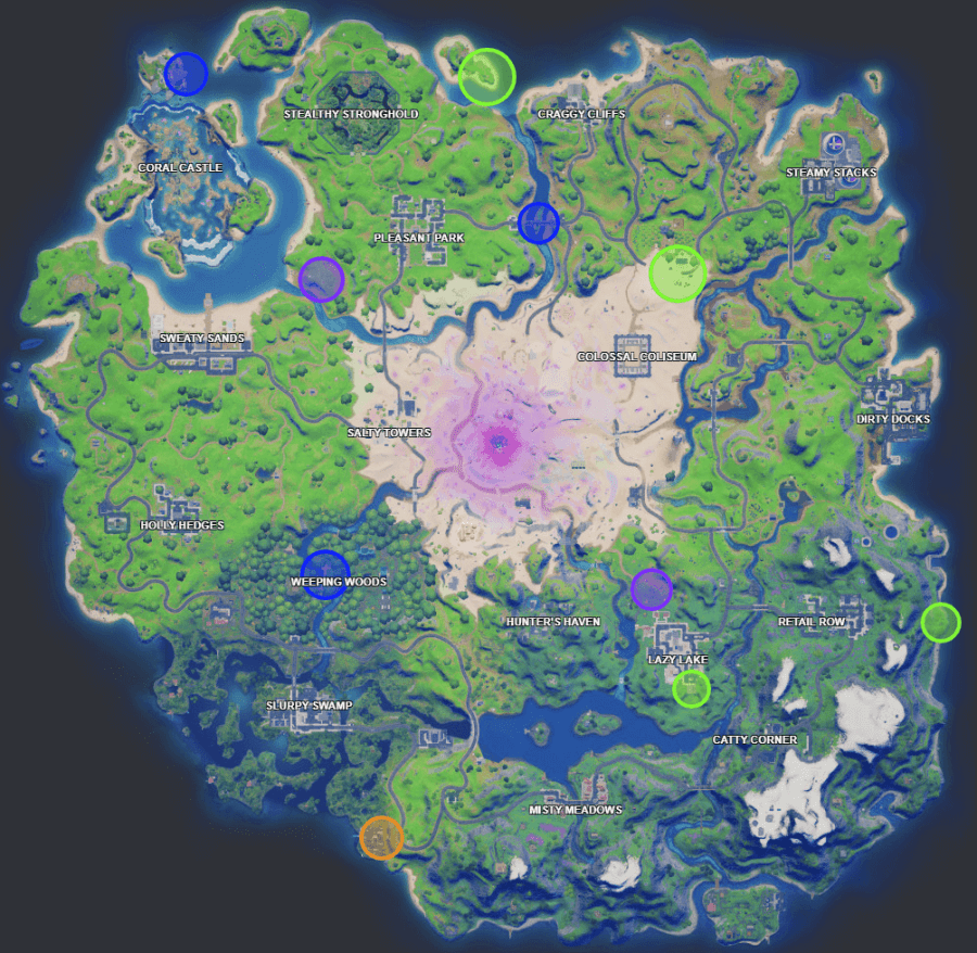 A screenshot from Fortnite showing where the Week 10 XP Coins are