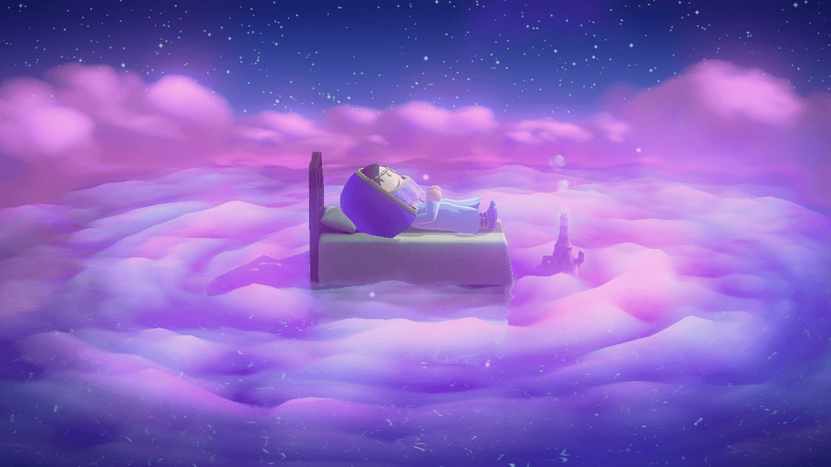 A character in Animal Crossing sleeping.