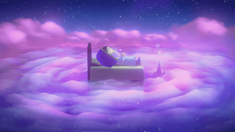 A character in Animal Crossing sleeping.