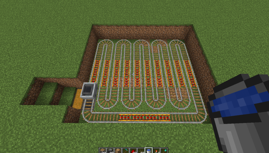 A screenshot of the rails placed for the melon farm.