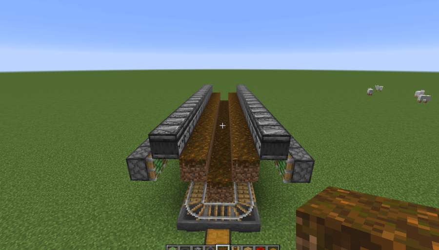 A screenshot of the placed Observers and Sticky Pistons.