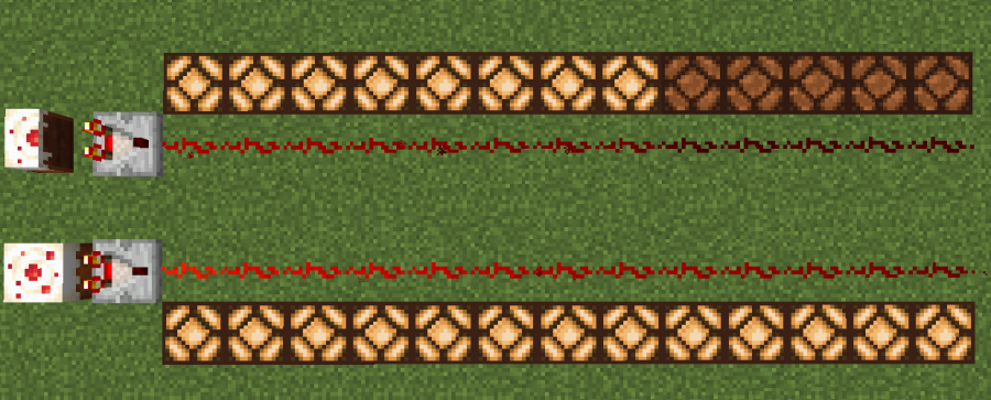 An example of a Redstone Comparator detecting a block state.