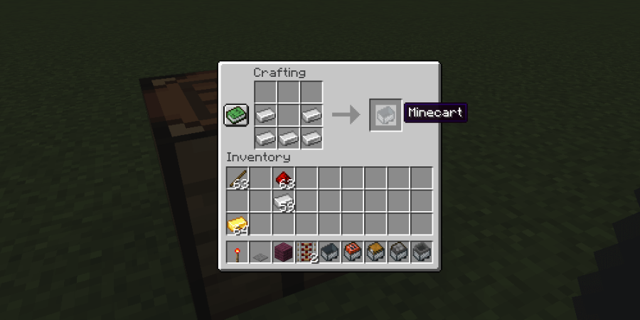 The recipe to make a minecart.