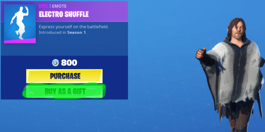 The item page screen in Fortnite.