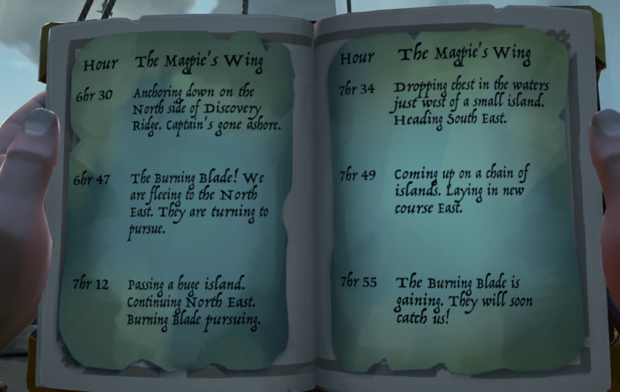 A book of directions in Sea of Thieves.