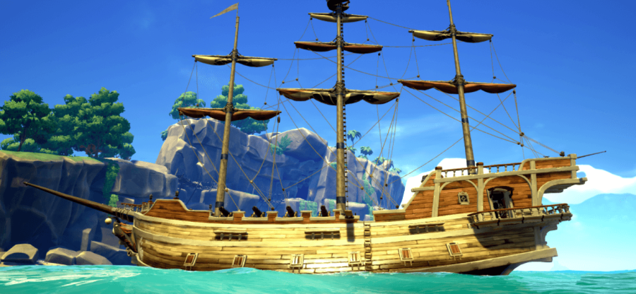 A sideview of a Galleon in Sea of Thieves.