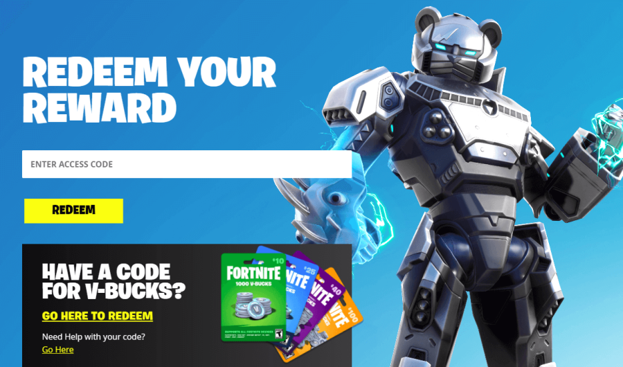 The redeem code page for Epic Games.
