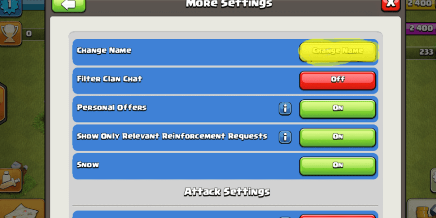 A screenshot of the more settings menu in clash of clans.