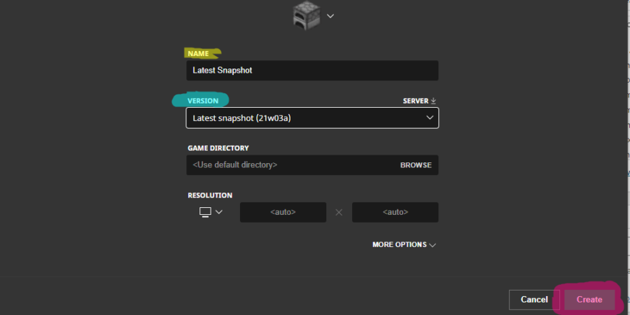 A screenshot of the version select screen in Minecraft.