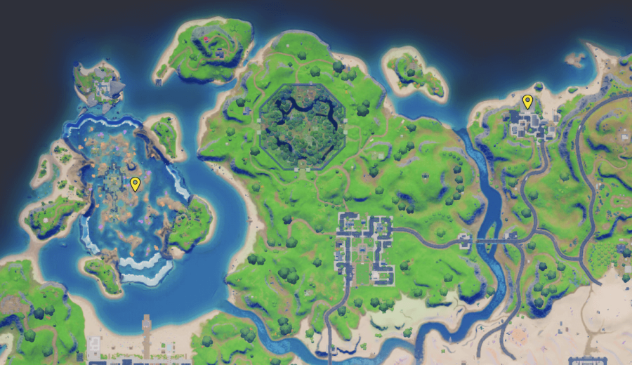 A screenshot from Fortnite showing where to find Fishstick NPC