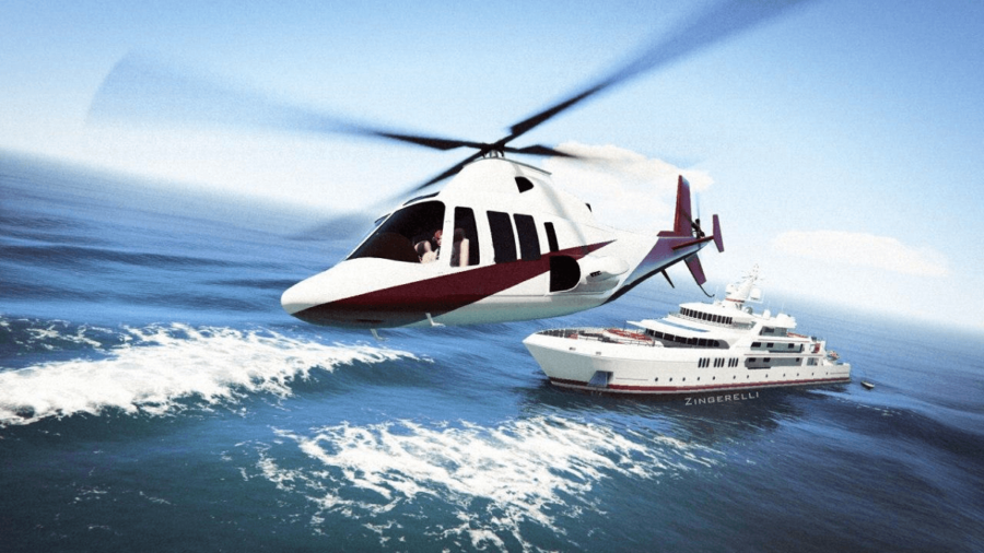 Вертолет, летящий с лодкой на заднем плане в GTA V.