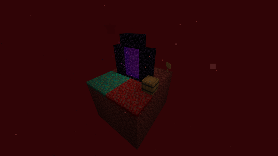 A screenshot of a Skyblock in the Nether.