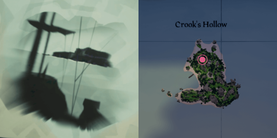 The image and location of the Skeleton Chest on Crooks Hallow.