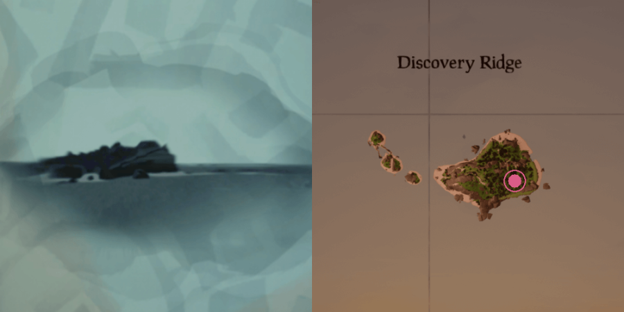 The image and location of the Skeleton Chest on Discovery Ridge.