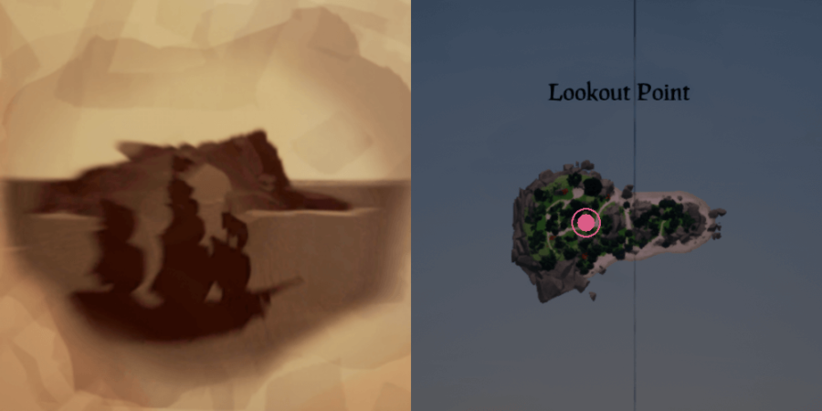 The image and location of the Skeleton Chest on Lookout Point.