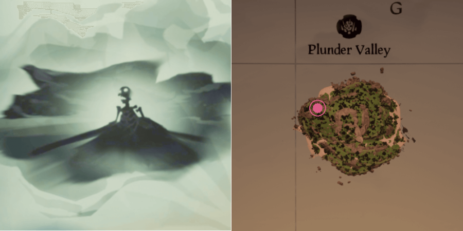 The image and location of the Skeleton Chest on Plunder Valley.