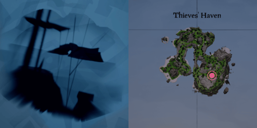 The image and location of the Skeleton Chest on Thieve's Haven..