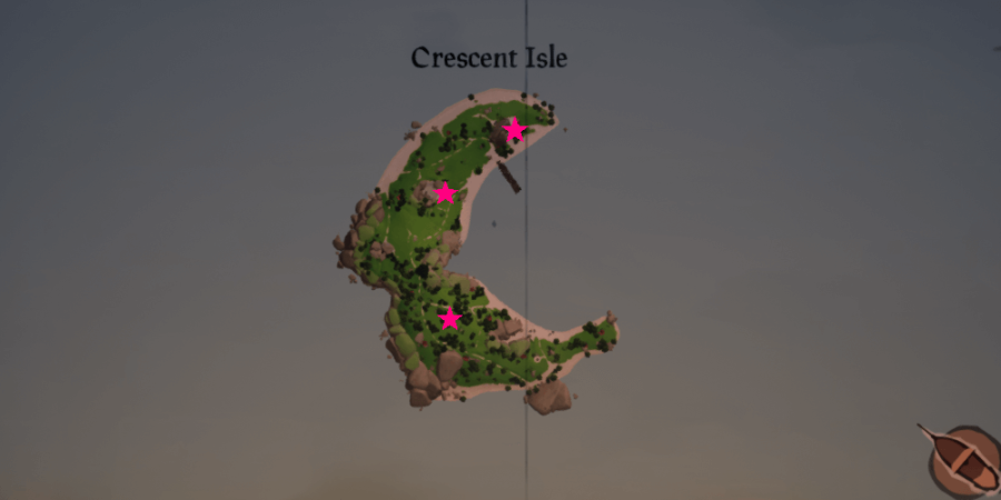 An overhead outline of the medallions locations on Crescent Isle.