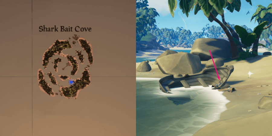 The Cursed Rogue Journal location on Shark Bait Cove.