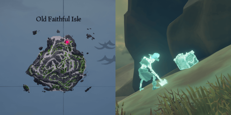 The location of Eli's chest on Old Faithful Isle.