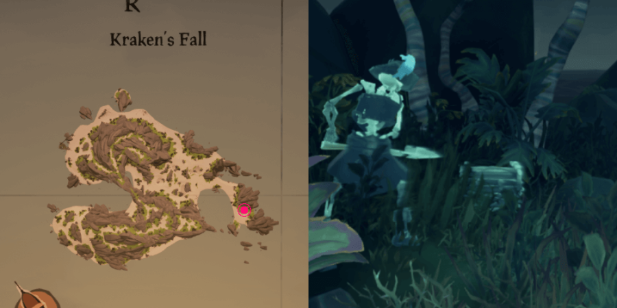 The location of Eli's chest on Kraken's Fall.
