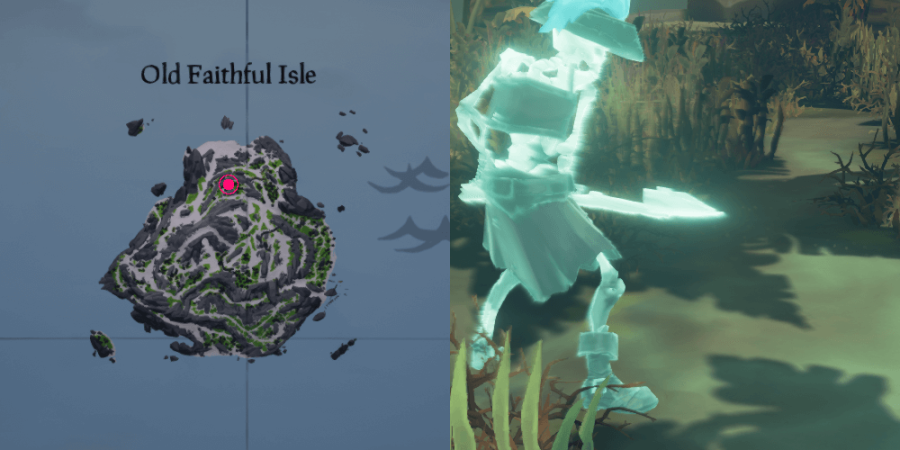 The location of Fontaine's chest on Old Faithful Isle.
