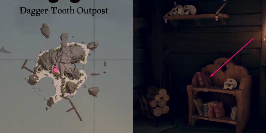 The location of the journal on Dagger Tooth Outpost.