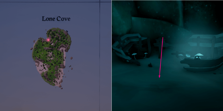 An overhead view of where to find the key on Lone Sove.