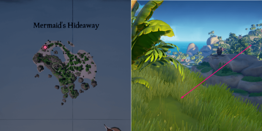 An overhead view of where to find the key on Mermaids Hideaway.
