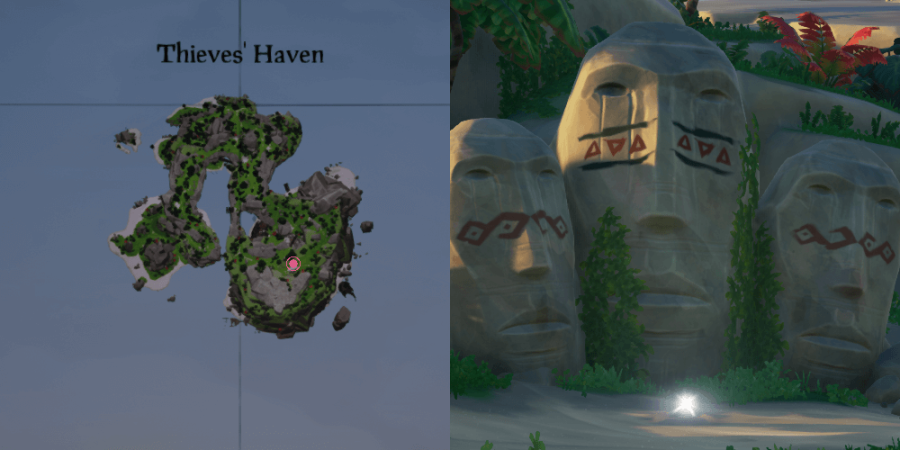 An overhead view of where to find the key on Thieves Haven.