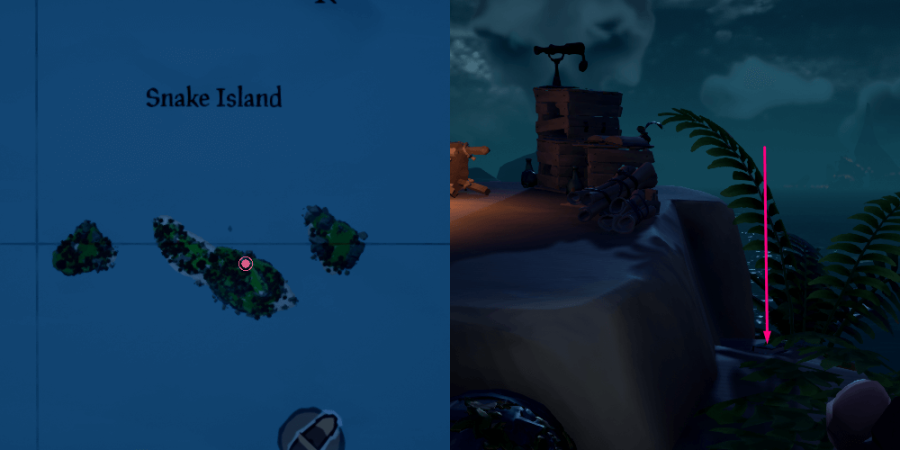 An overhead view of the Journal Location on Snake Island.