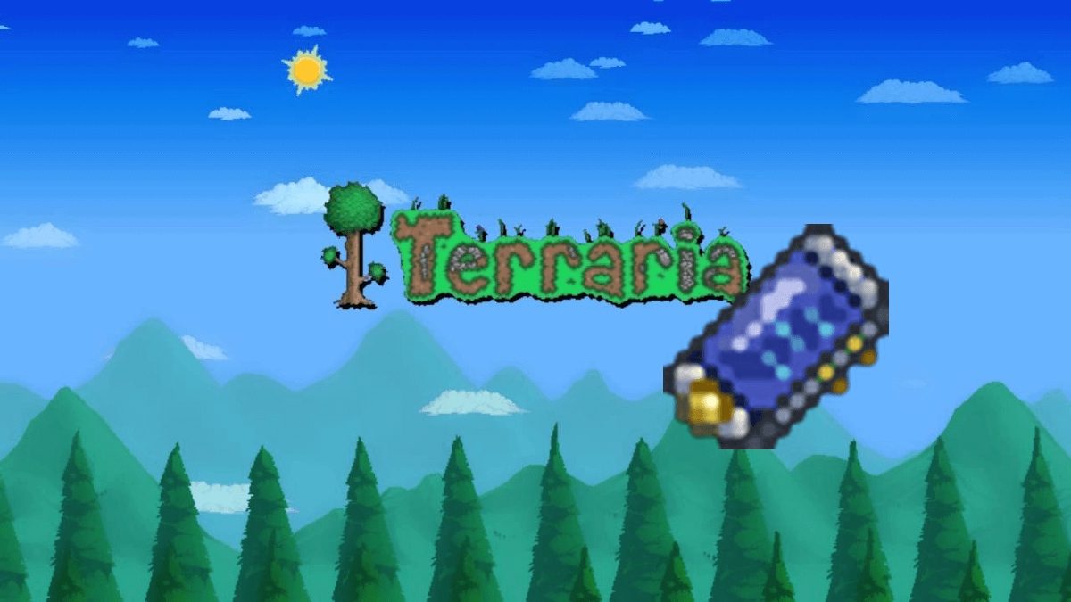 Terraria Title Screen with a Cell Phone.