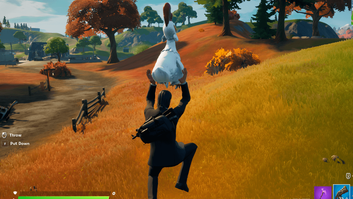 John Wick flying with a Chicken in Fortnite.