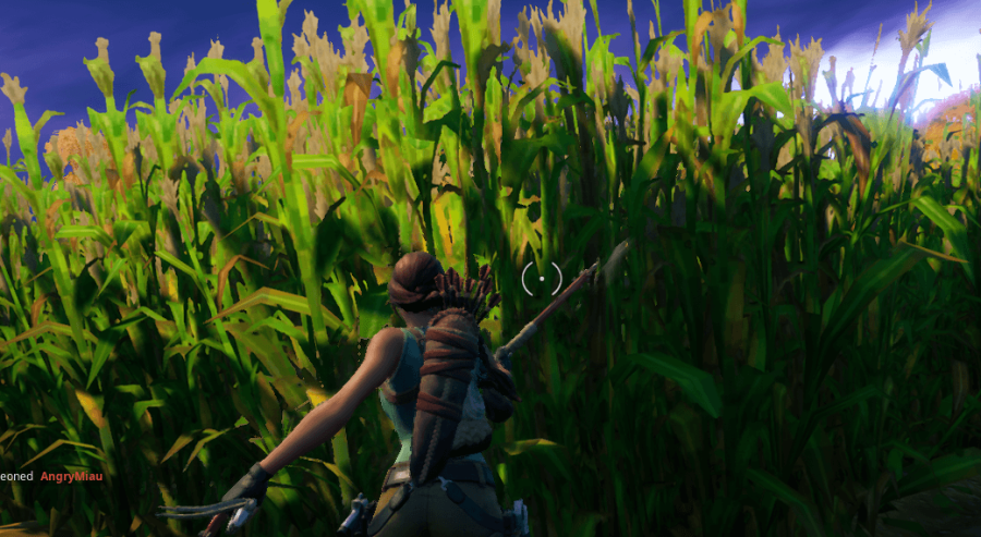 A character harvesting corn in Fortnite.
