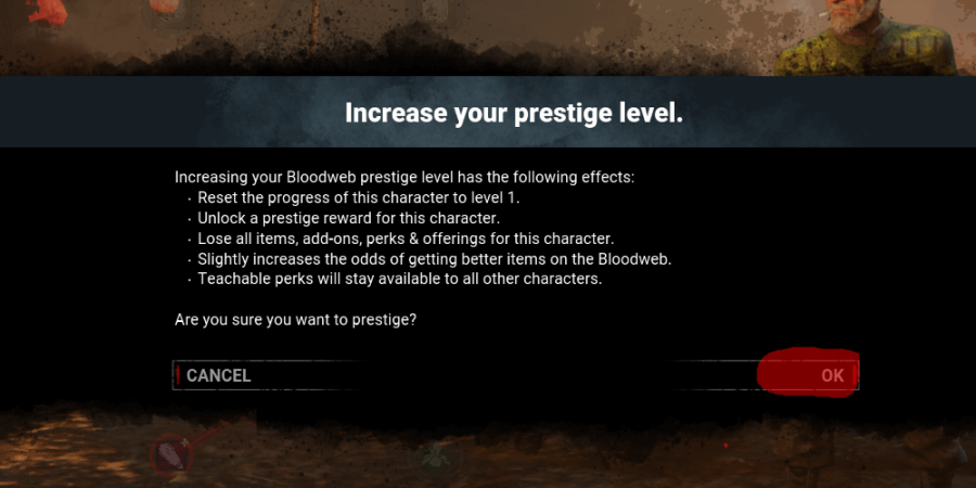 The final step to prestige a character in Dead by Daylight.