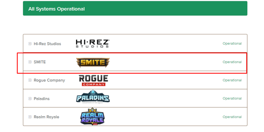 The menu selection on Hi-Rez server page.