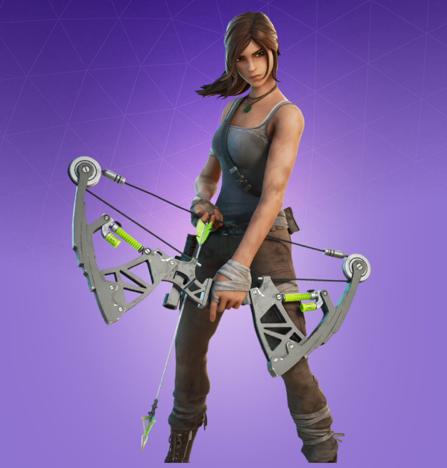 Fortnite Lara Croft outfit holding a bow 