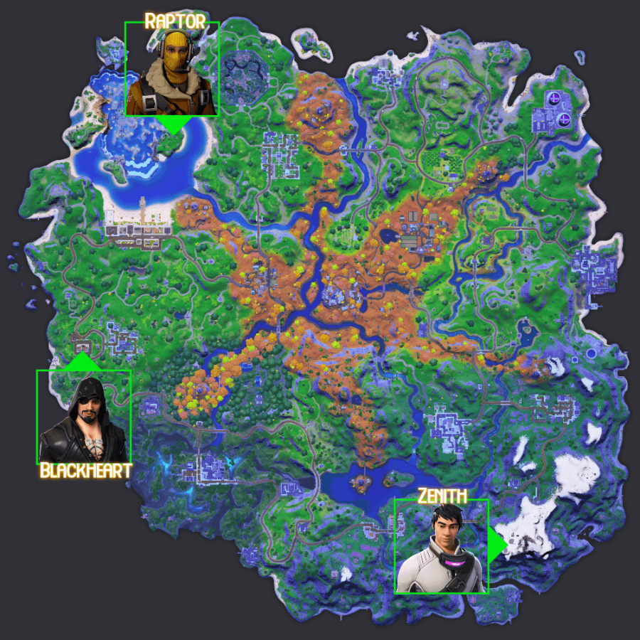 Fortnite Chapter 2 Season 6 Week 3 Boss locations.