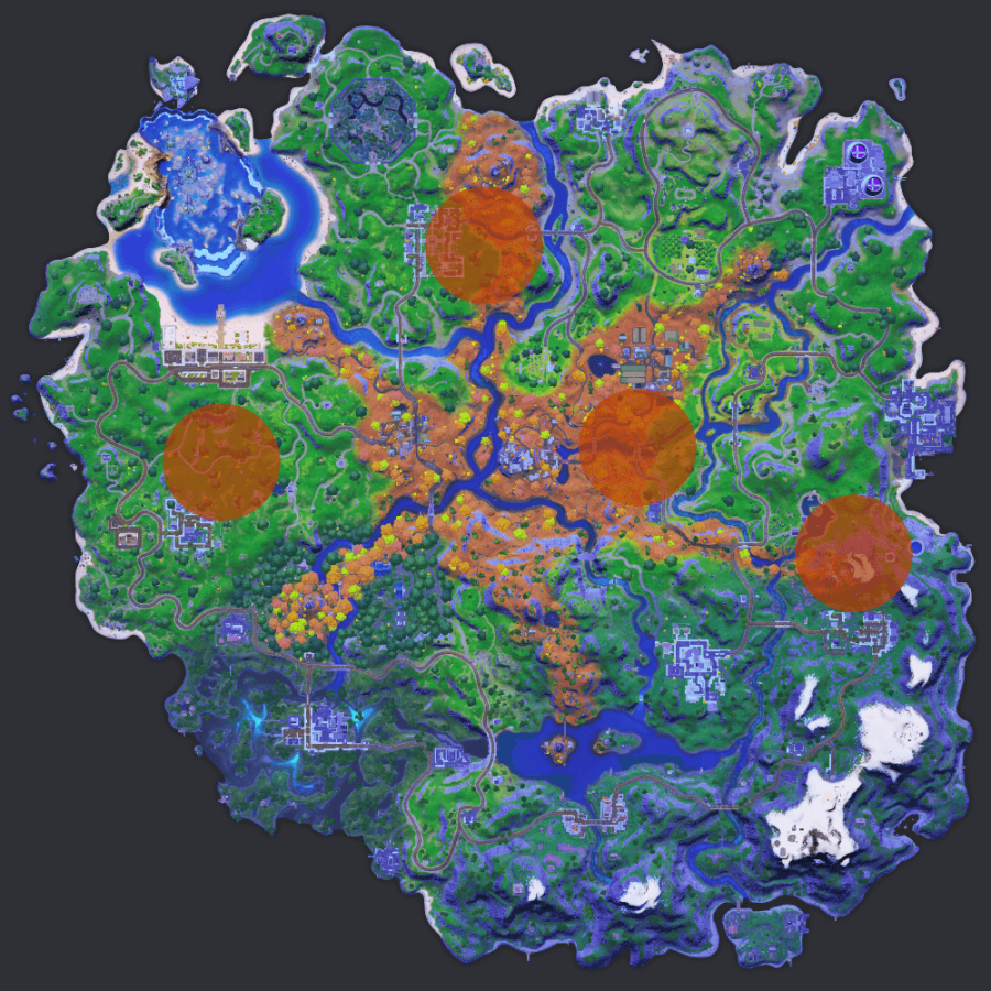 Chicken spawn areas in Fortnite Chapter 2 Season 6.