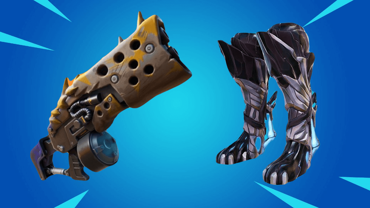 A Primal Shotgun and Spire Jump boots in Fortnite.