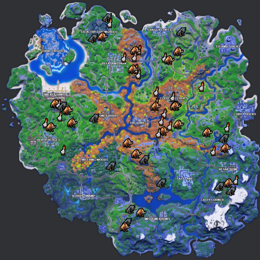 Animal locations in Fortnite.