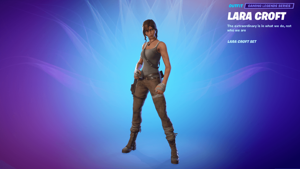 A featured Lara Croft in Fortnite.
