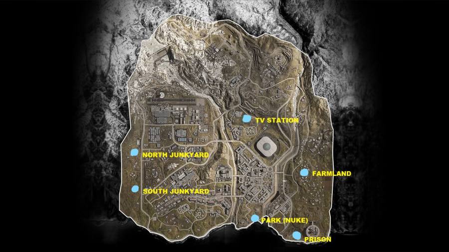 The map of all the bunkers in COD Warzone.