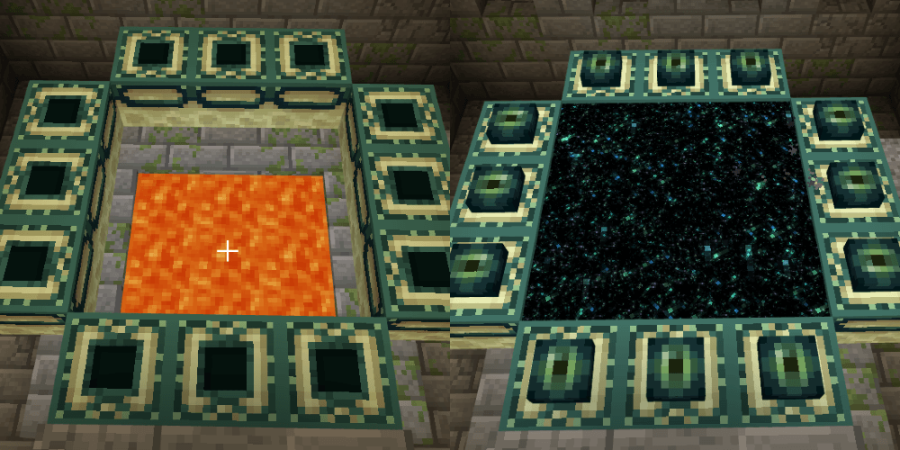 Before and after placing Ender Eyes.