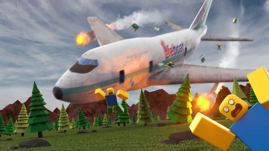Survive a Plane Crash character running away from crashing plane