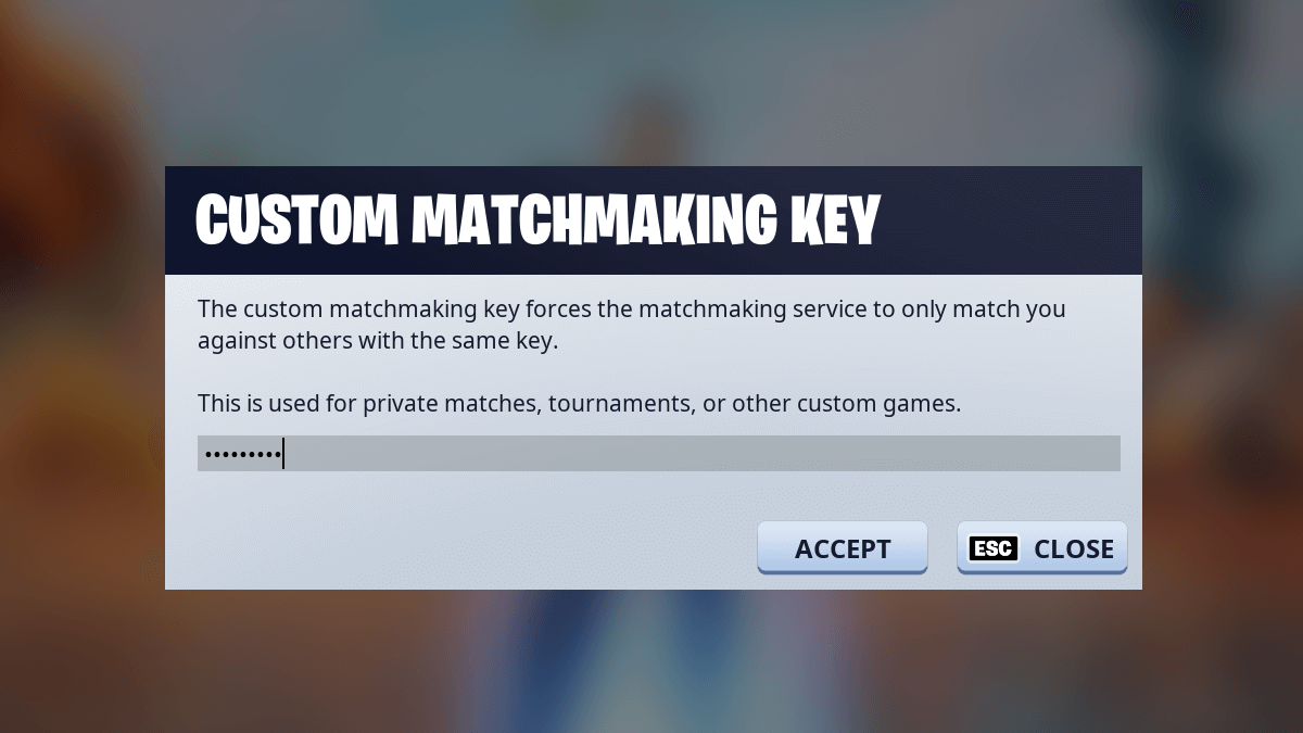 The Custom Matchmaking key screen.