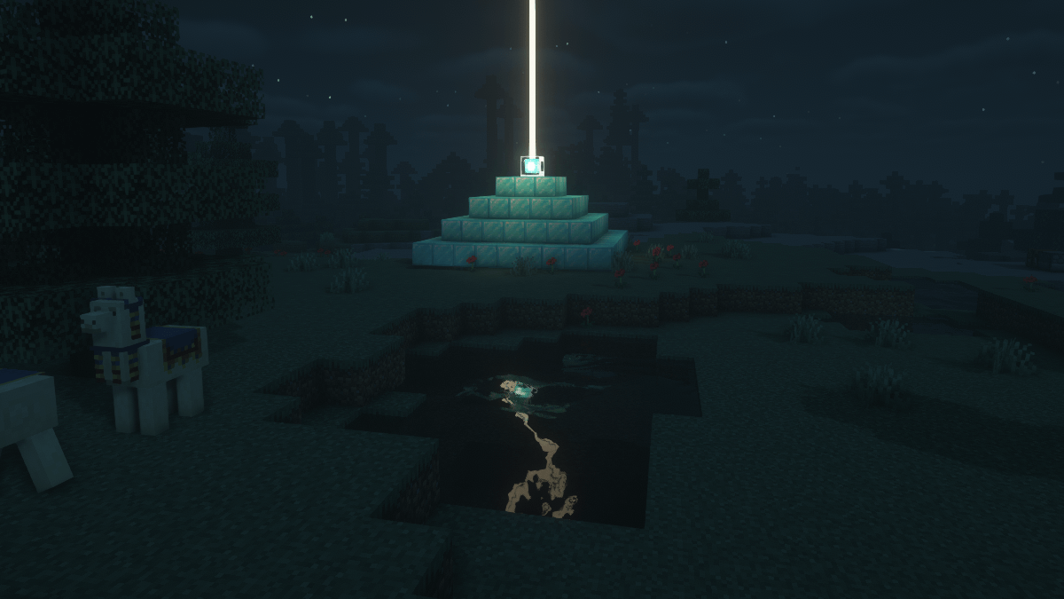 A Minecraft Beacon with the BSL Shaders mod.